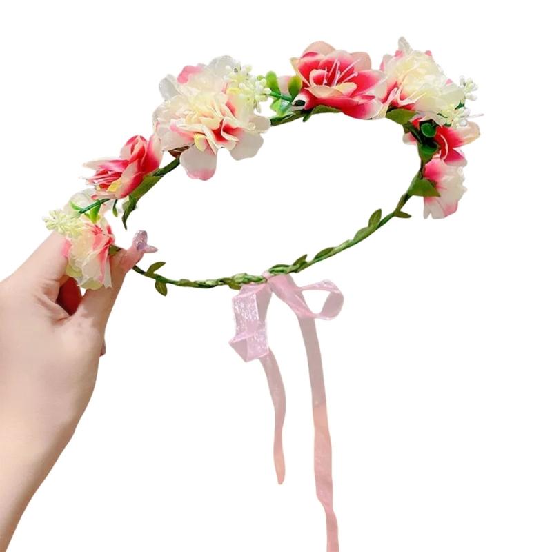 Girls Floral Hair Band Soft Fabric Flowers Headpiece Floral Hair Wreath For Kids Birthday Party Wedding Photo Prop