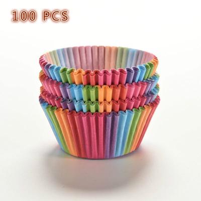100 Pcs Colorful Rainbow Paper Cake Cupcake Liners Baking Muffin Cup Case Party PP