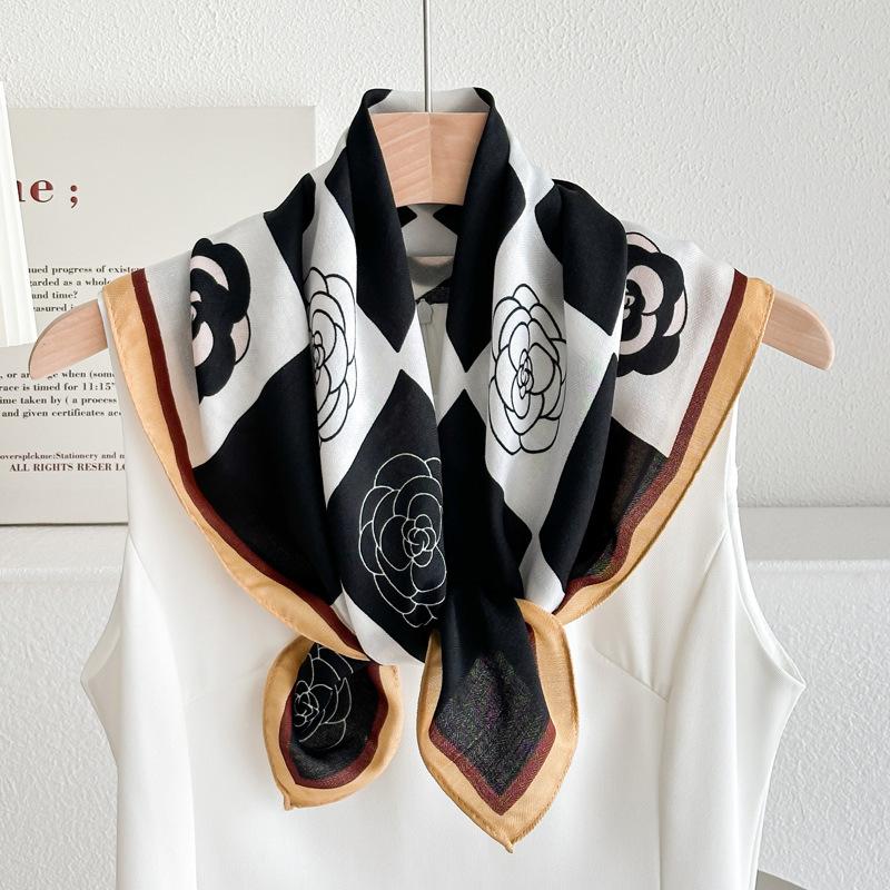 Chessboard Plaid 71CM Cotton and Linen Silk Scarf Small Square Scarf Women's Spring and Autumn Summer Thin Scarf Scarf Linen Headscarf Belt