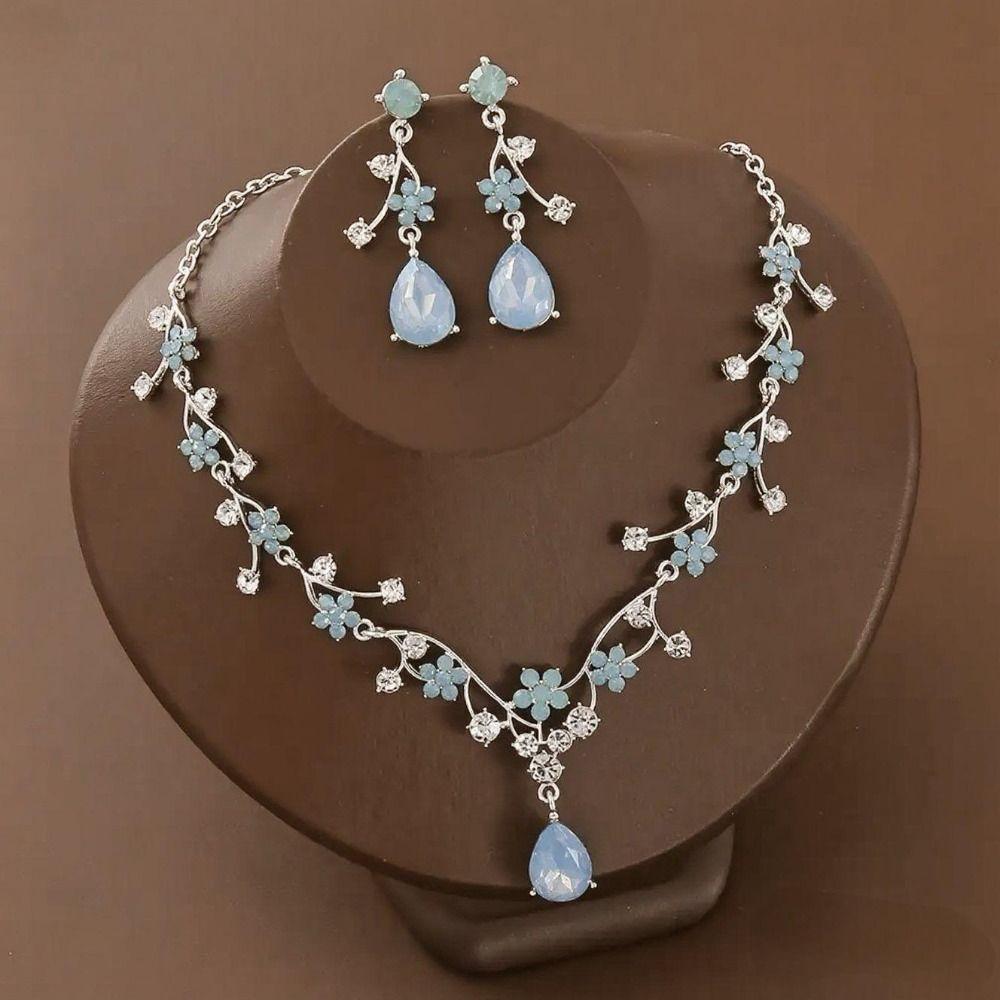 Rhinestone Exquisite Jewelry Sets Golden Choker Necklace Earring Set  Wedding Engagement
