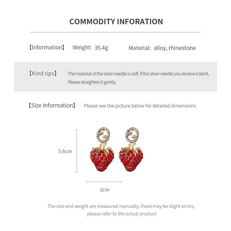 Red Strawberry Earrings for Women Retro Temperament 2025 Korean Fashion Drop Earring Light Luxury Girl Zircon Gifts