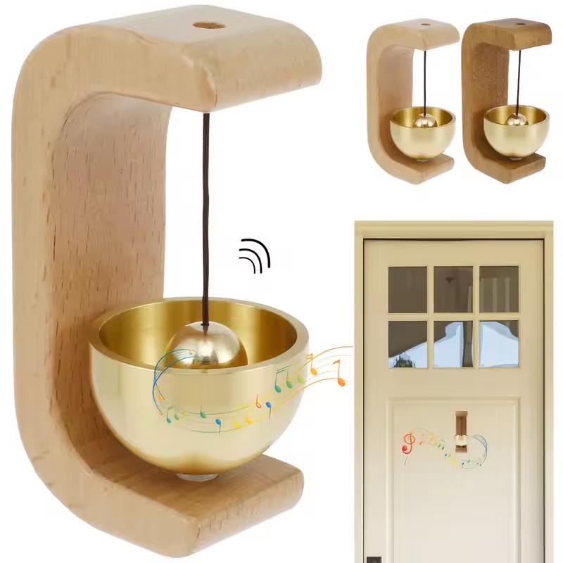 Doorbell Solid Wooden Magnetic Brass Wind Chimes Dopamine Style Meditation Bells for Bedroom Door Boho Zen Gift for Mindfulness