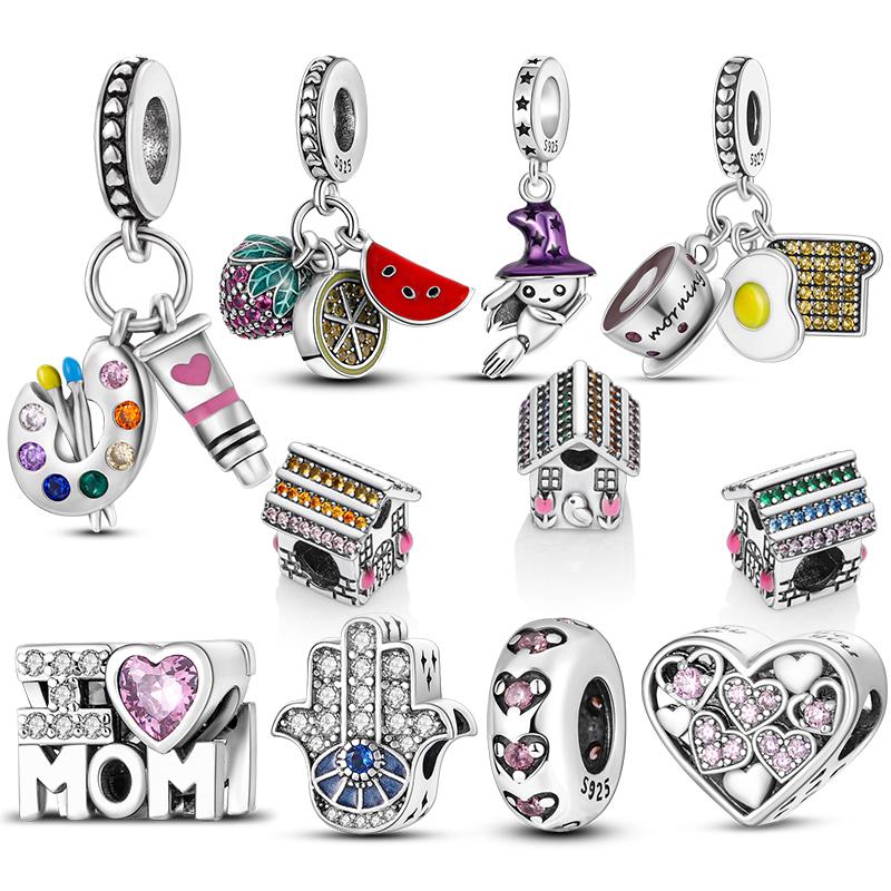 

Защитные ручные бусины Хамса из серебра 925 пробы с надписью «Я люблю маму», подходят для оригинального браслета «сделай сам», палитра «сделай сам», висячие подвески для браслета-подвески