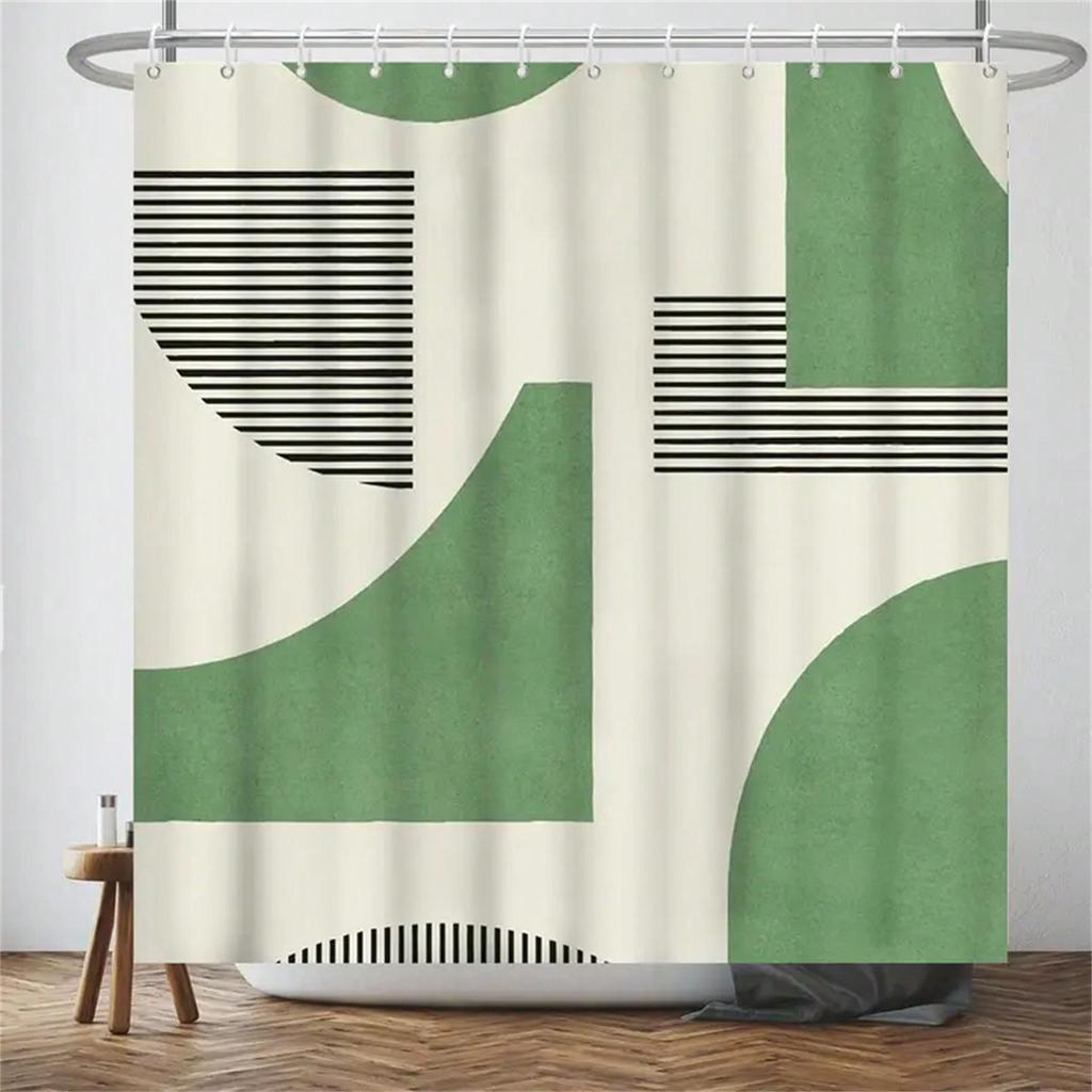 Geometric Green Shower Curtain: Embrace The Modern Design, Soft Fabric, And Trendy Vibes For Your Stylish Bathroom