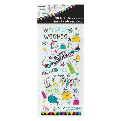 Unique Party Happy Birthday Doodle Party Bags (Pack of 20)