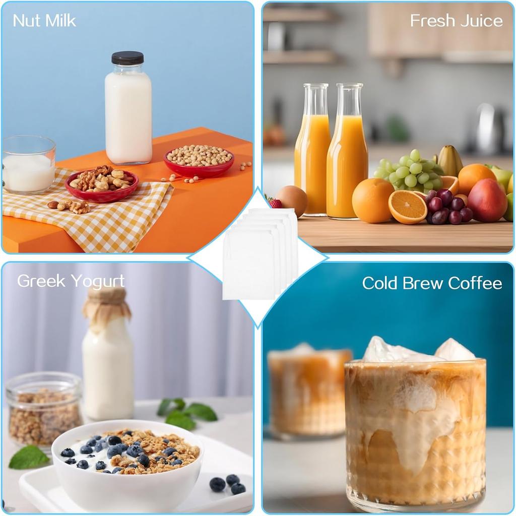 5 Pcs Nut Milk Bag Food Grade Nut Bag Strainer Reble Nylon Cheese Cloth Bag for Straining Mesh Strainer Bag for Fruit Juice Nut Milk Coffee Yogurt