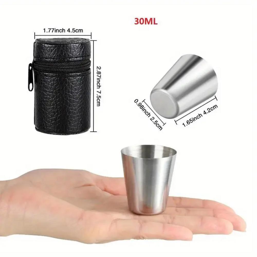Stainless Steel Cups, 30/70ml Small Wine Pot Cups, Zipper Leather Cases, Stainless Steel Wine Glasses, Small Stainless Steel Cup