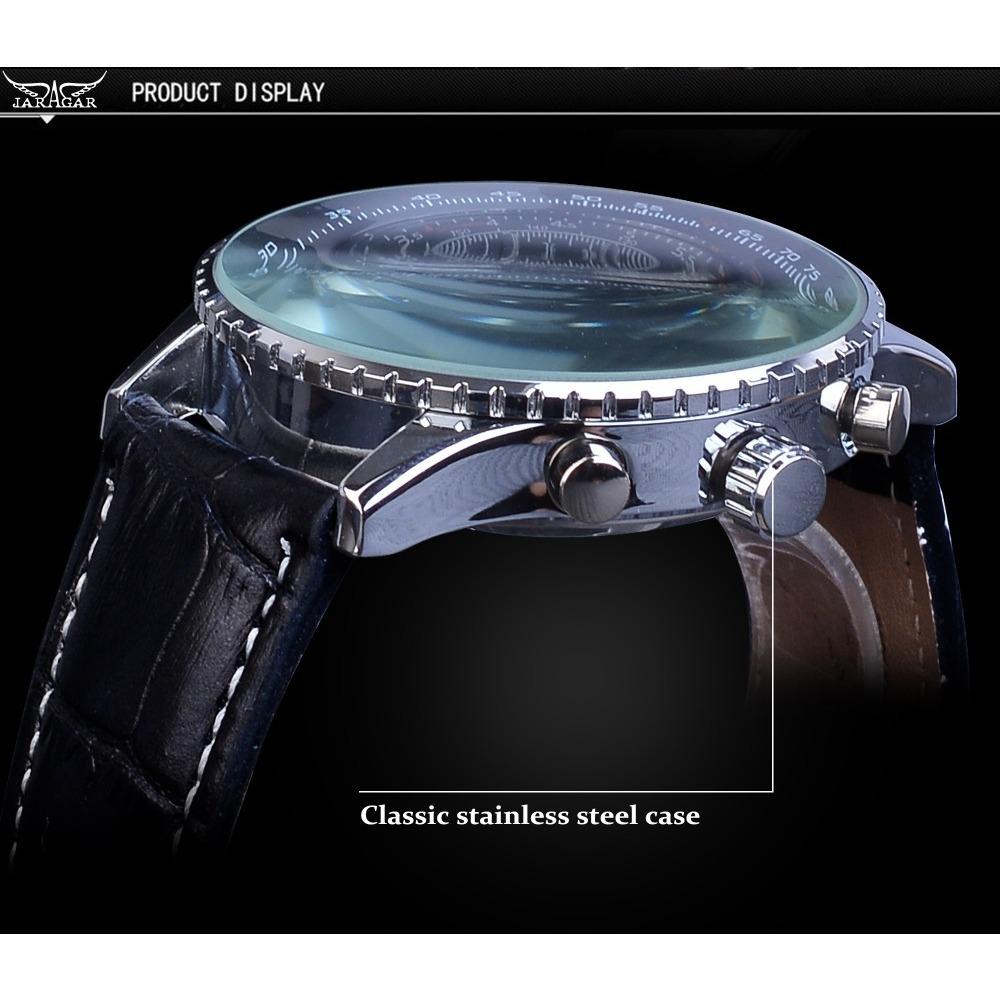 JARAGAR Herrenmode, lässig, ausgehöhlt, großes Zifferblatt, automatische mechanische Uhr GMT1140-1-A