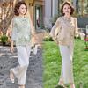 Mother's Stylish New Chinese-Style Printed Summer Set - Age-Reducing Straight-Leg Pants and Top for Middle-Aged and Elderly Women
