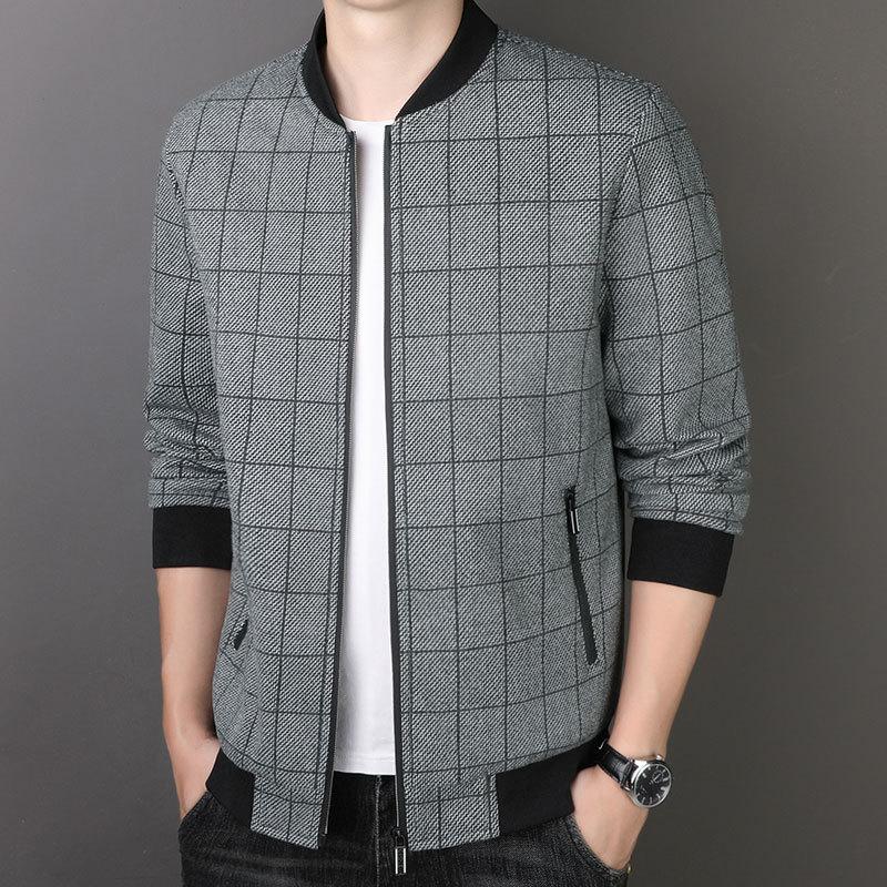 Spring and Autumn Jacket Men's Jacket Business Casual Young and Middle-aged Simple Fashion Baseball Collar Plaid Jacket Men's Clothing