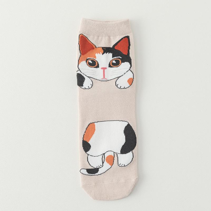 Women's Cute Cartoon Cat Mid-Calf Socks Cotton Japanese Lucky Cat Fashion Socks
