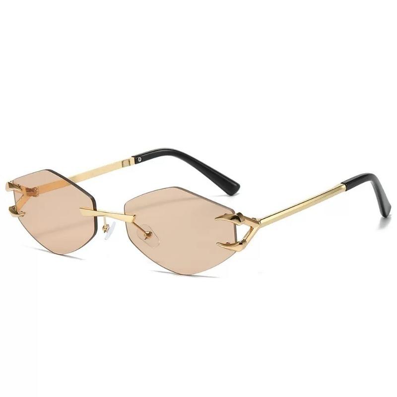 Luxury Polygon Sunglasses for Women Hipster Irregular Rimless Sunglasses Ladies Small Metal Frame Vintage Rhombus Eyewear