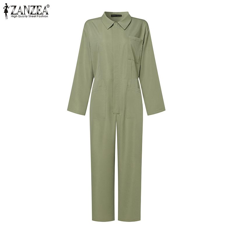 

ZANZEA Женские повседневные свободные комбинезоны с отложным воротником и длинными рукавами