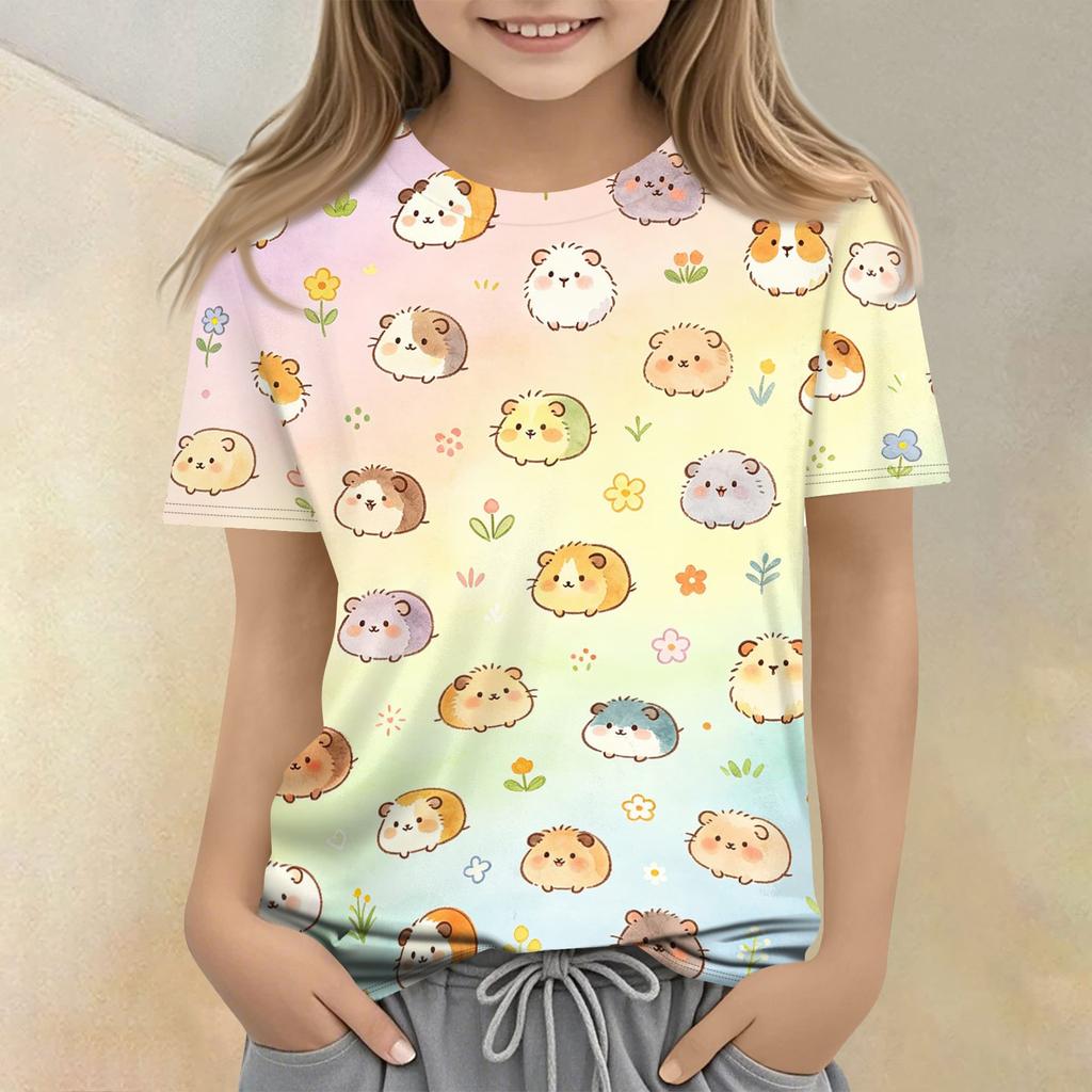 Kids Animal Print Crew Neck Short Sleeve Casual Loose Fit T Shirt Top Soft Comfortable Fabric Suitable for Daily Wear and Playtime