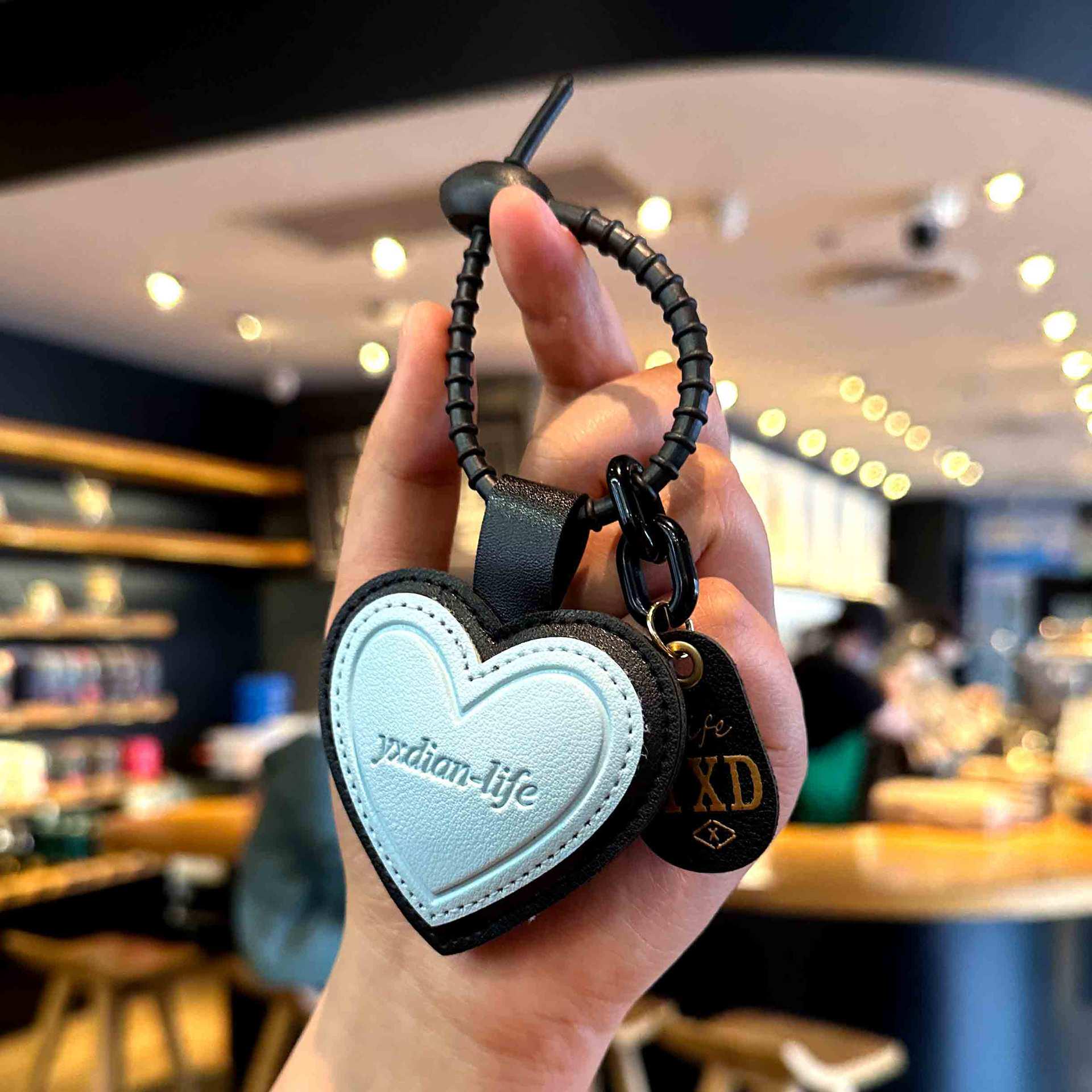 Leather Heart Keychain Pendant - 3D Couples Backpack Charm