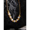 Yhpup Natural Freshwater Pearl Stainless Steel Beads Chain Necklace Bracelet Bangle Gold Color Vintage Handmade Jewelry Women