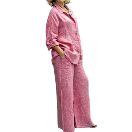 Trendy Blouse Trousers Suit Lightweight Casual Pocket