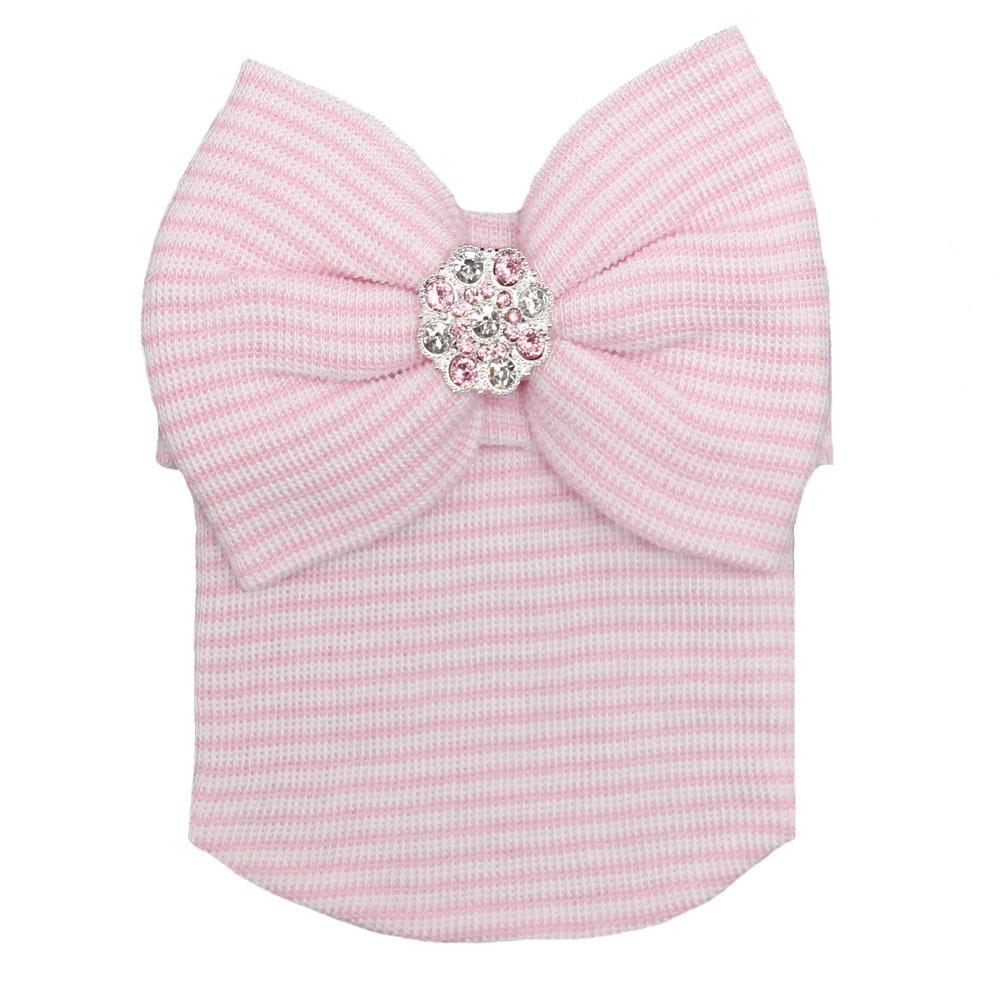 Cute Kawaii Bow Newborn Hat Baby Hats Nursery Hospital Beanie Cap Solid Color Striped Infant Hat Soft Turban Hats for Baby Girls