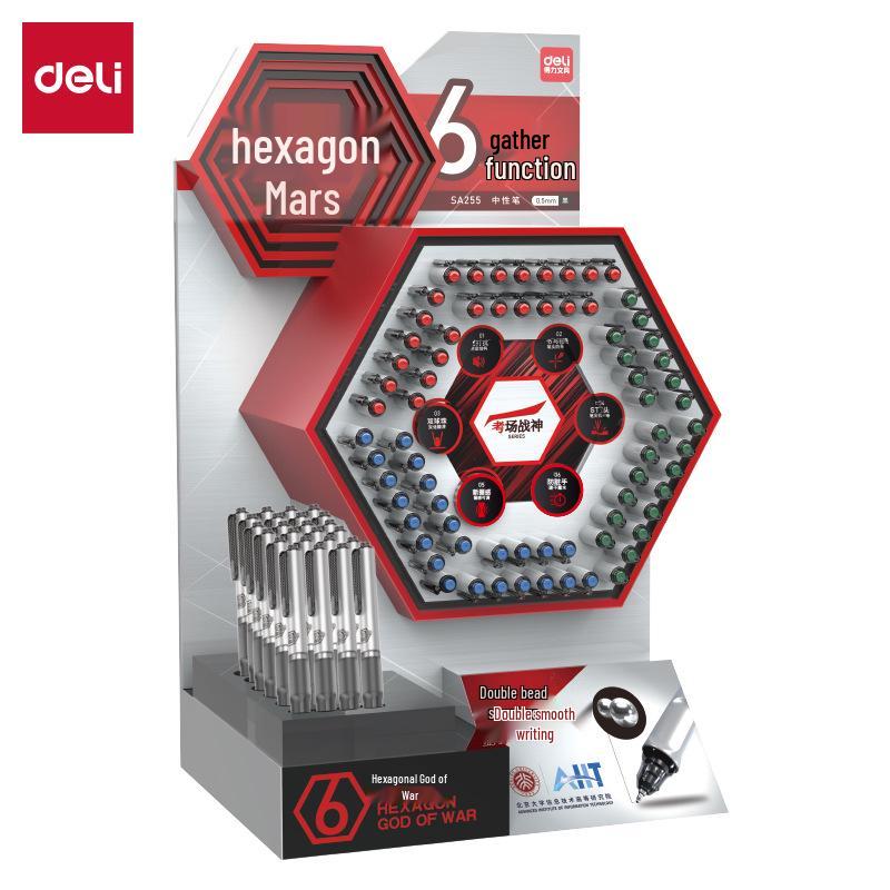 

DE.LI SG360 Hexagonal Gel Pen Display Set, 0.5mm Tip, Smooth Writing, Black 0.5mm