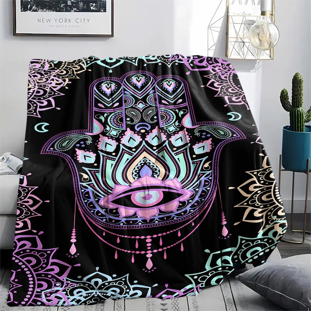 1Pc Jewish Hamsa Print Flannel Blanket, High Quality Comfortable for All Seasons, Home Decor, Warmth and Comfort, Perfect for Christmas Gifts