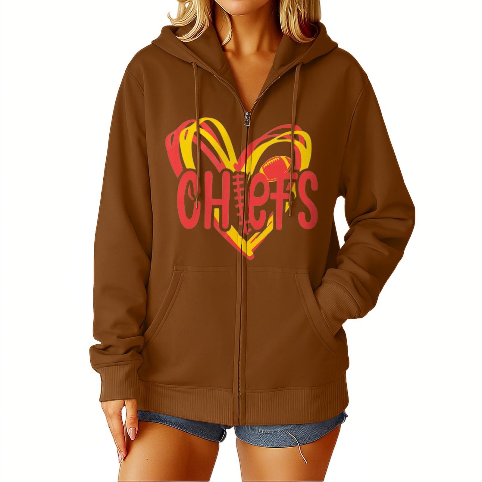 

Womens Hoodies Fall Game Day Sweatshirts Casual Long Sleeve Loose Coat Fall Hoodie Sweatshirt S коричневий