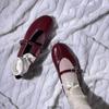 Leather Version Za Retro Round Head Small Red Shoes Women's Flat Ballet Shoes Versatile Shallow Mouth Mary Jane Shoes Women's Single Shoes