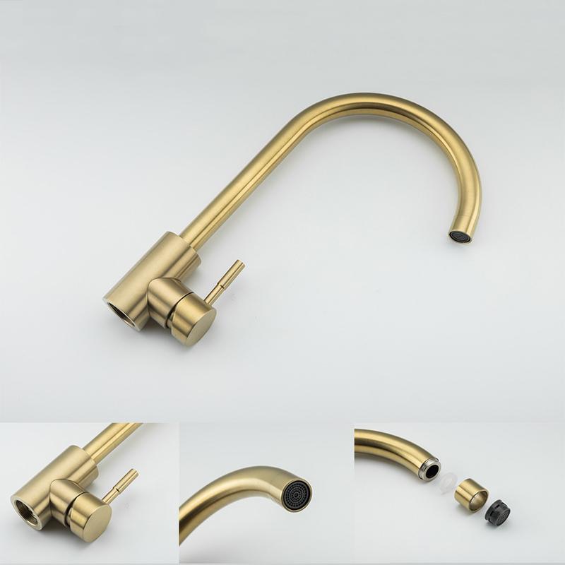 Modern Gold Kitchen Faucet Kitchen Sink Bathroom Basin Faucet Deck Mounted Hot Cold Water Mixer Taps Lavatory 304 Stainless Stee