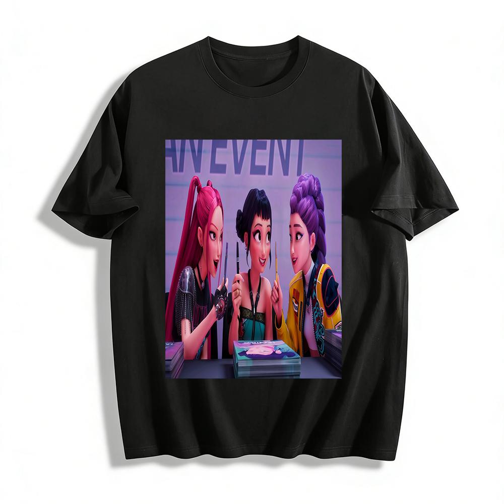 

Cute Girl Group Style Cartoon Print Casual T-Shirt Trendy Cool Loose Round Neck Top For Teens Pure cotton T-shirt XXS