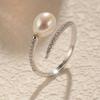 1pc Faux Pearl Geometric Oval Ring, Synthetic Zirconia Adjustable Open Design - Elegant Anniversary Birthday Gift for Women