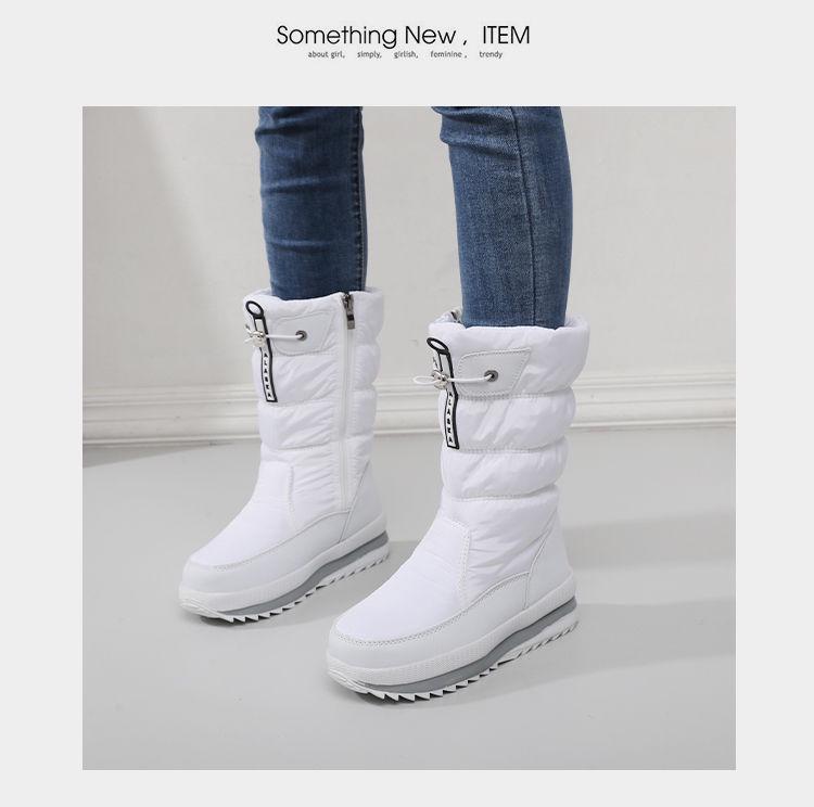 Women's White Waterproof Non-Slip Fleece-Lined Snow Boots - Korean Style, Plus Size, Cotton, Thickened Winter Footwear