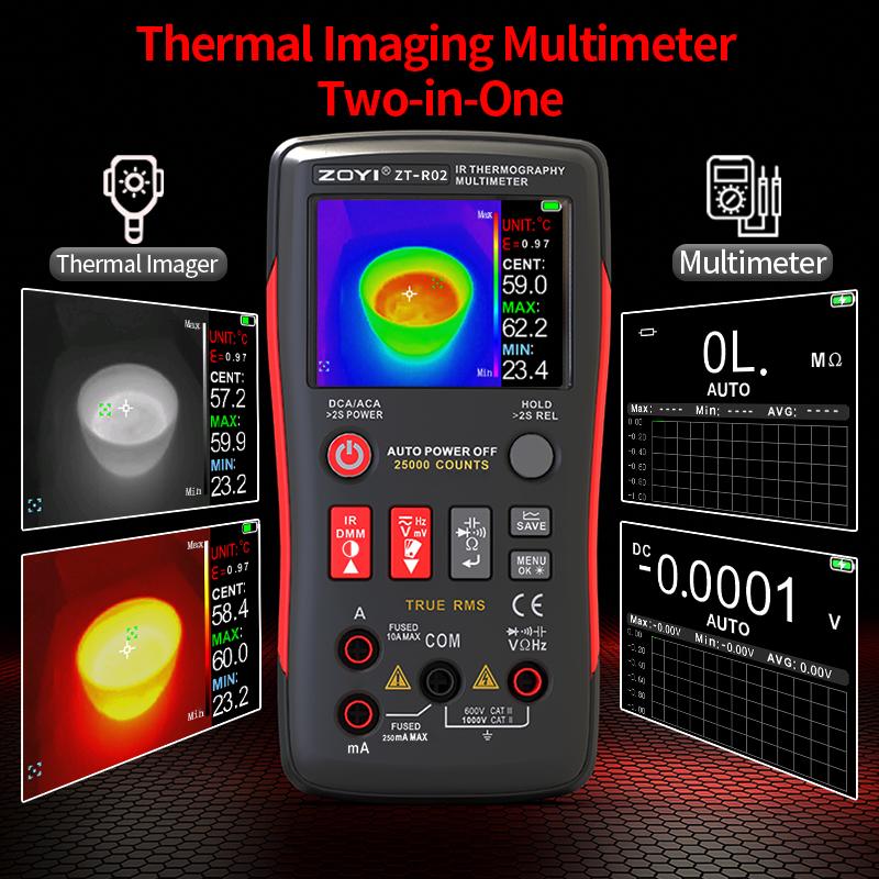 R02 ZOYI Thermal Imaging Camera & Multimeter 240x240 Resolution -20~550℃ 2.4inch Screen for Pipeline Building HVAC Heating Test