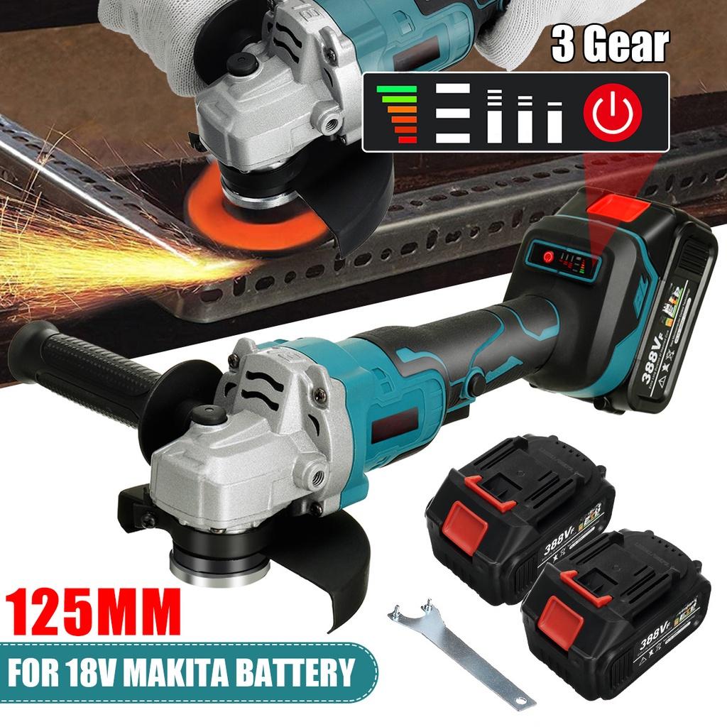 Brushless Cordless Electric Angle Grinder Machine 388VF 125mm Woodworking Power Tool with 1/2 Battery For 18V Battery 800W