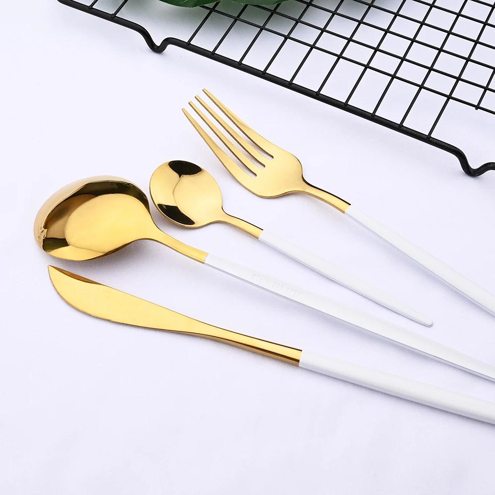 24Pcs Luxury Cutlery Stainless Steel Tableware Mirror Gold Dinnerware Set Western Knife Fork Spoon Flatware Kitchen Silverware