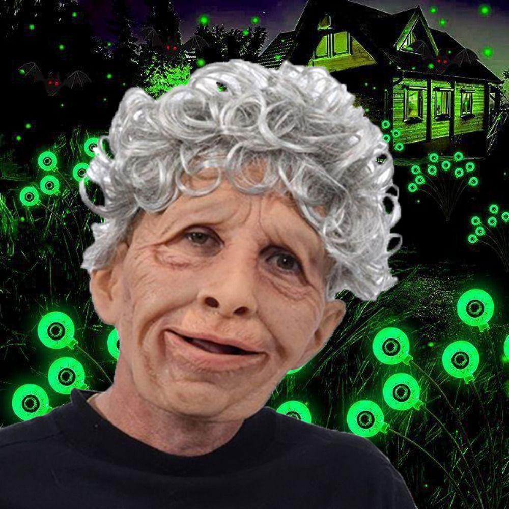 

Soft Halloween Old Man Mask with Hair Grandma Headgear Masquerade Head Cover Fool s Day Style C