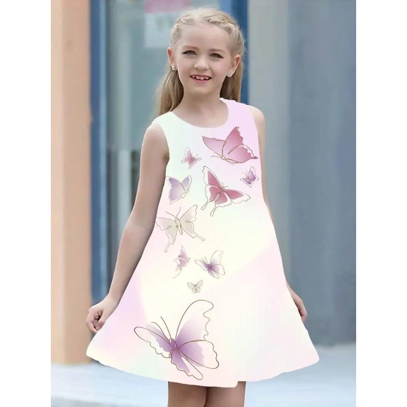Stylish Cute Comfortable Butterfly Print Children's Sleeveless Women's Clothing Dresses Girls
