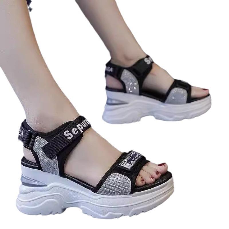 2025 summer foreign trade slope heel sandals women platform versatile muffin shoes heightening fashion Internet celebrity super fire sandals women