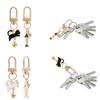 2 Stück Modisches Schlüsselanhänger-Set Katze und Fischgräte Schlüsselanhänger Paar Schlüsselringe Kreative Metallanhänger Taschenanhänger Schmuck