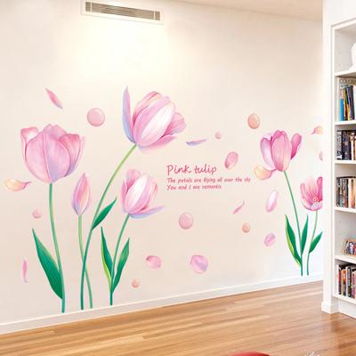 Rosa Tulpe Wandaufkleber für Schlafzimmer Wohnzimmer TV Hintergrund Wand Eingang Shop Dekoration Selbstklebendes Vinyl