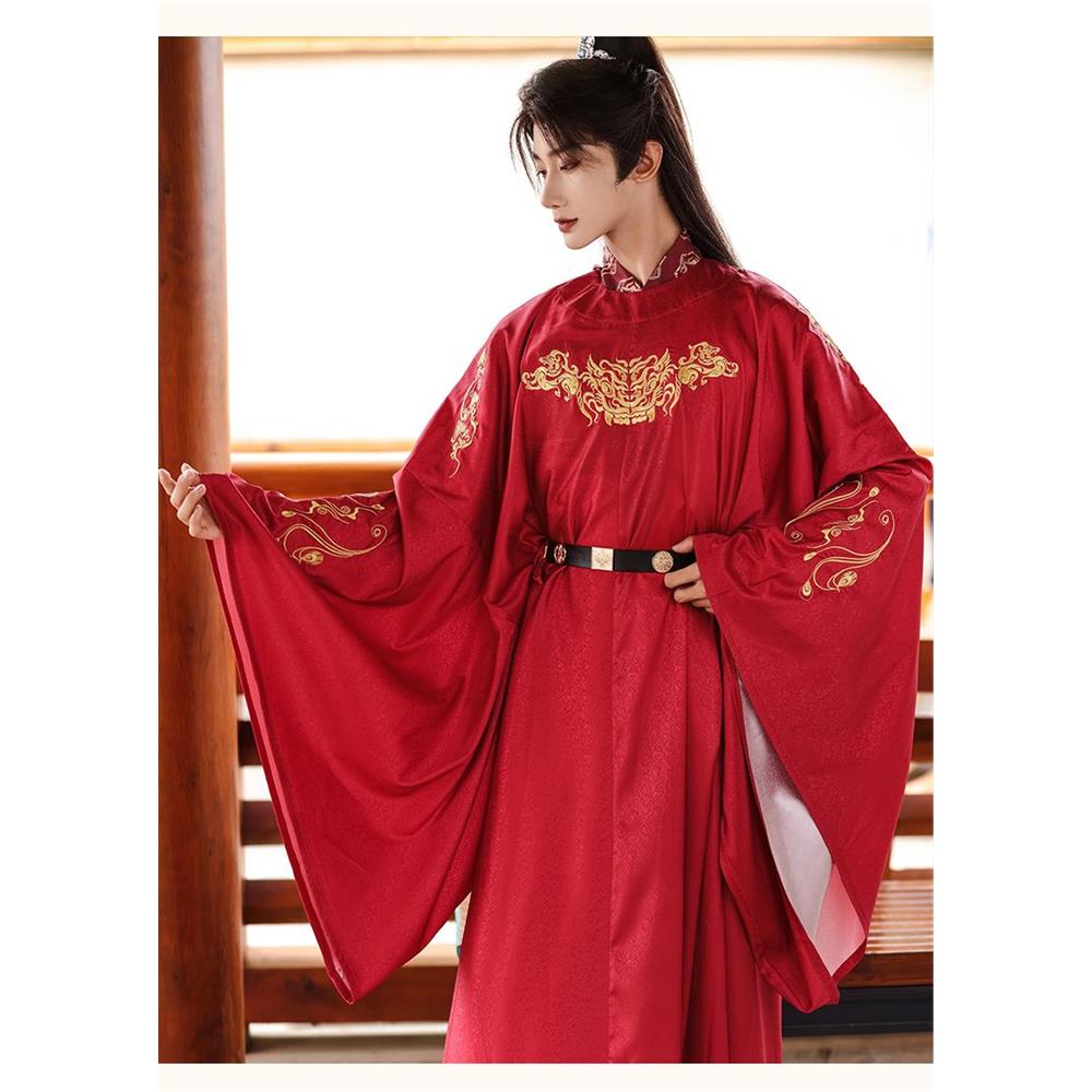 Chinese Style Round Neck Robe Embroidered Hanfu For Wedding Groom And Groomsmen