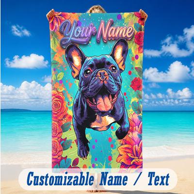 Dog Theme Beach Towel Personalized Custom Name & Text Soft Quick Dry Beach Towel for Swimming Travel