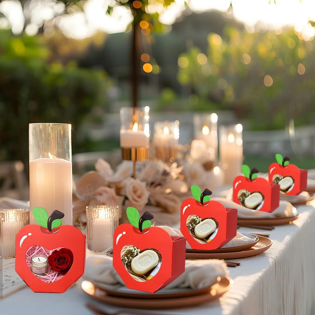 10/20Pcs Apple Window Candy Boxes Heart Winow Gift Box Mini Red Snack Sweet Paper Holder for School Birthday Wedding Party Favor