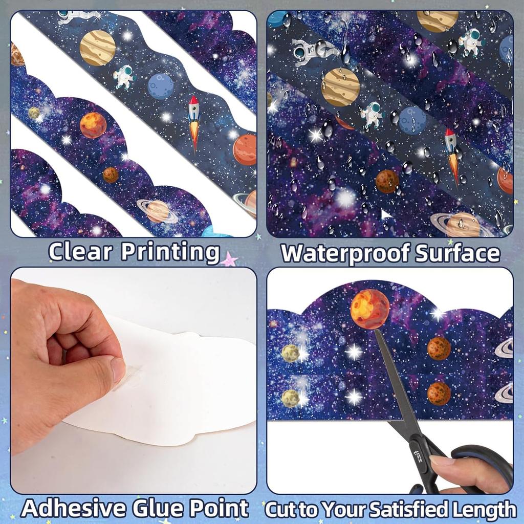 120ft Bulletin Board Borders Decorations Outer Space Classroom Decor Galaxy Star Planet Astronaut Scalloped Border Trim for Teacher School Office