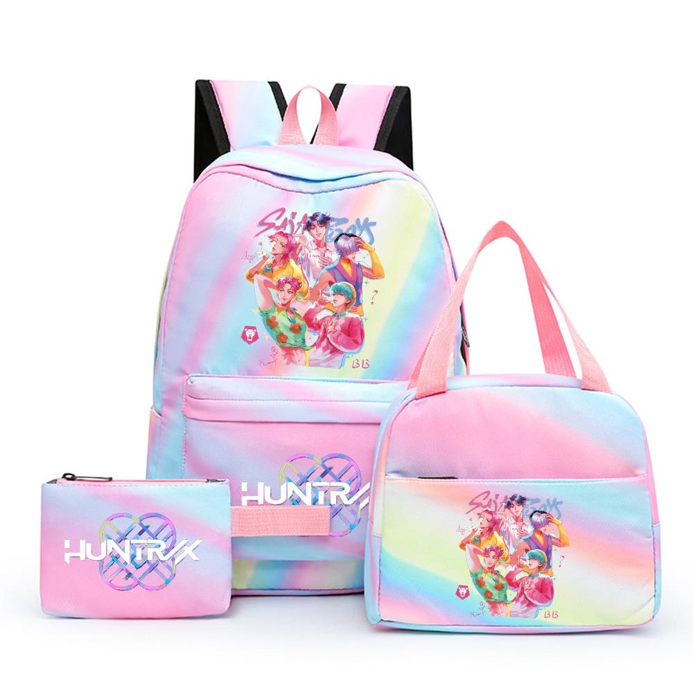 3Pcs/set Cartoon Kpop Printed Backpack with Lunch Bag Pencil Case for Teenager Girl Boy Bookbag Large Capacity Waterproof Travel Bag Kid Gift