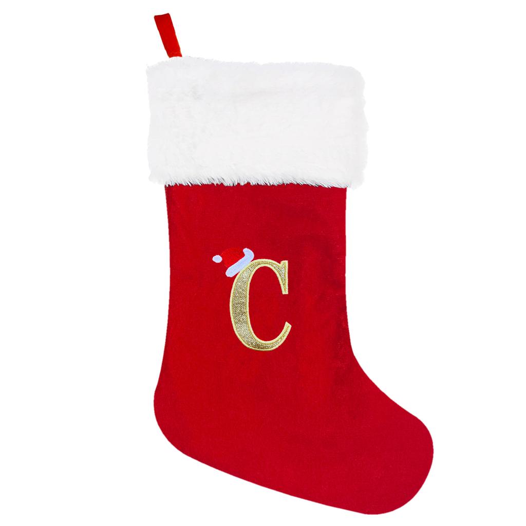 A-Z Letters Christmas Stocking Xmas Tree Pendant Alphabet Socks Gift Bag