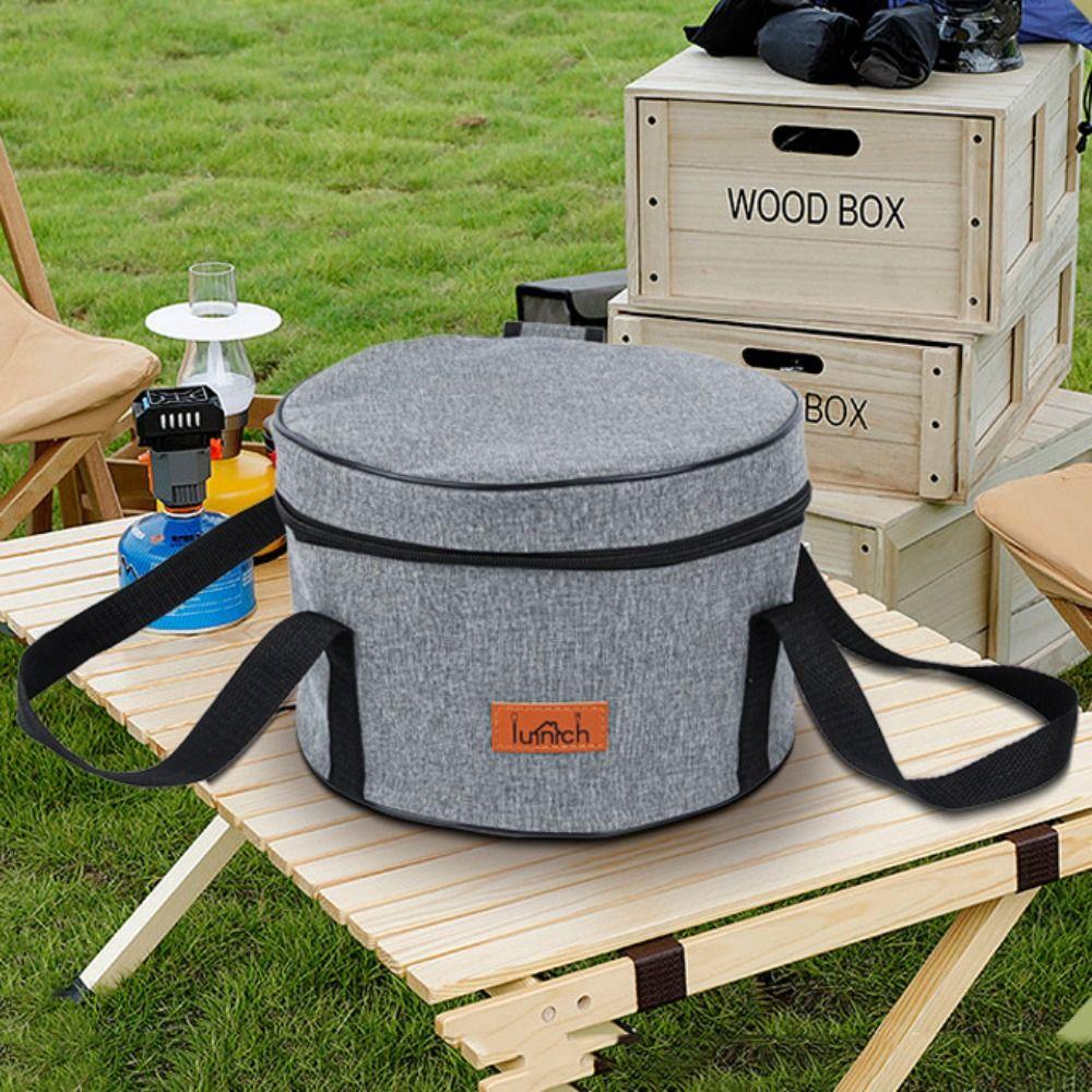 

Round Thermal Bag for Lunch Cookware Handbag Barrel Insulated Bags Camp Bowl Cups сірий колір