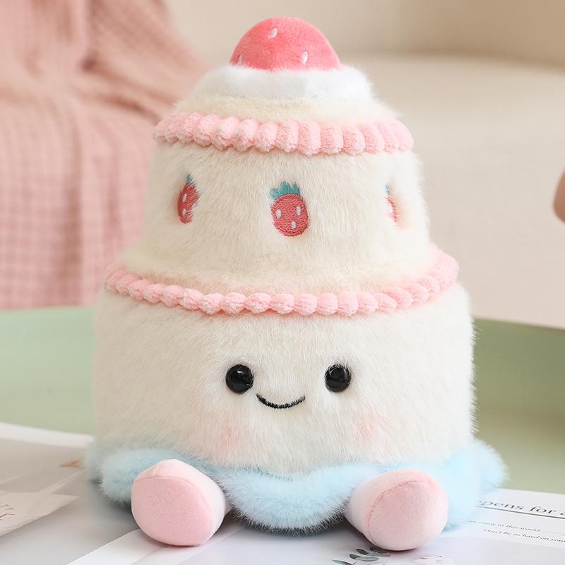 Two Layers Cake Plush Pillow Stuffed Kawaii Sweet Smiling Face Cushion Human Figured With Legs Decoration Party Prop Gift