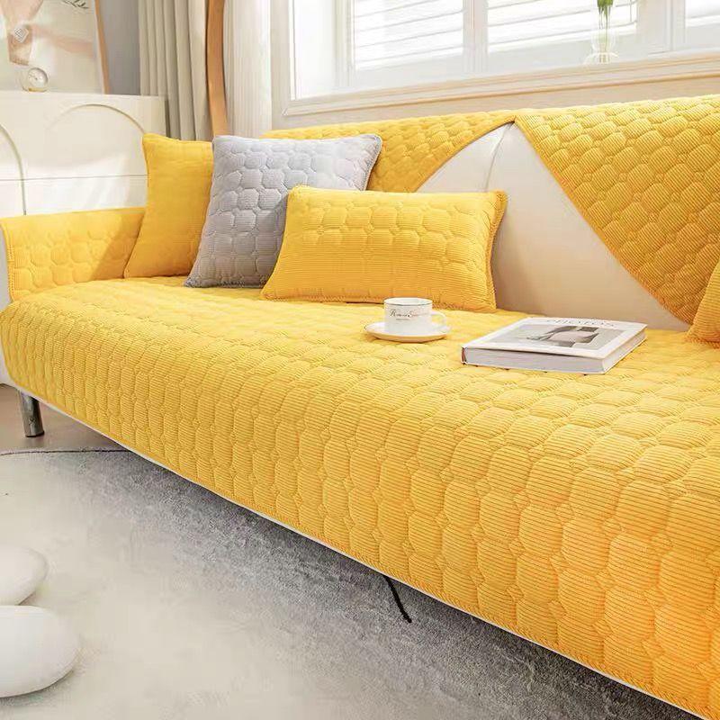 Solid Color Corduroy Sofa Cushion  Winter Plush Thickened Non-Slip Seat Cushion Simple Modern Leather Sofa Cover