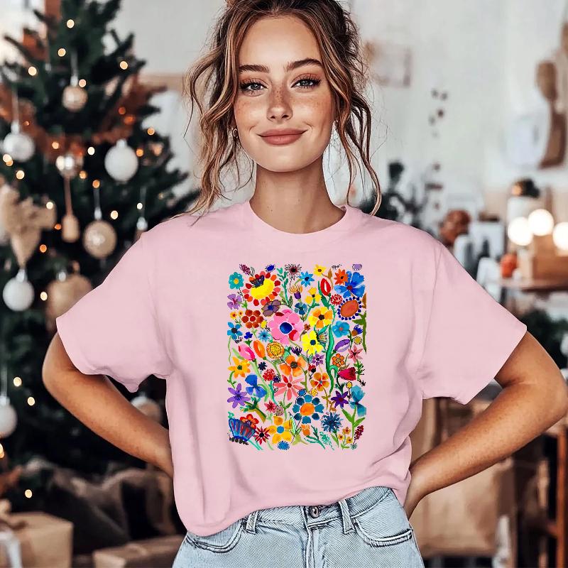 Pressed Flowers Tshirt,Trendy Gift T-shirt for Women & Kids,gift for Her,Custom Gift Ideas,Boho Wildflowers Oversizedtop Tshirt,Flower Bunch