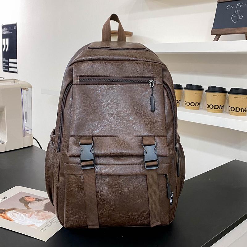 Sac d'ordinateur d'affaires en cuir PU souple Sac à dos de voyage pour hommes Grande capacité Sac à dos étudiant