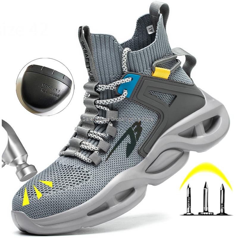 Módní pracovní obuv Pánská bezpečnostní obuv s ocelovou špičkou Lehká prodyšná pracovní teniska Pánské vysoké horní pracovní bezpečnostní boty Plus velikost 36-48